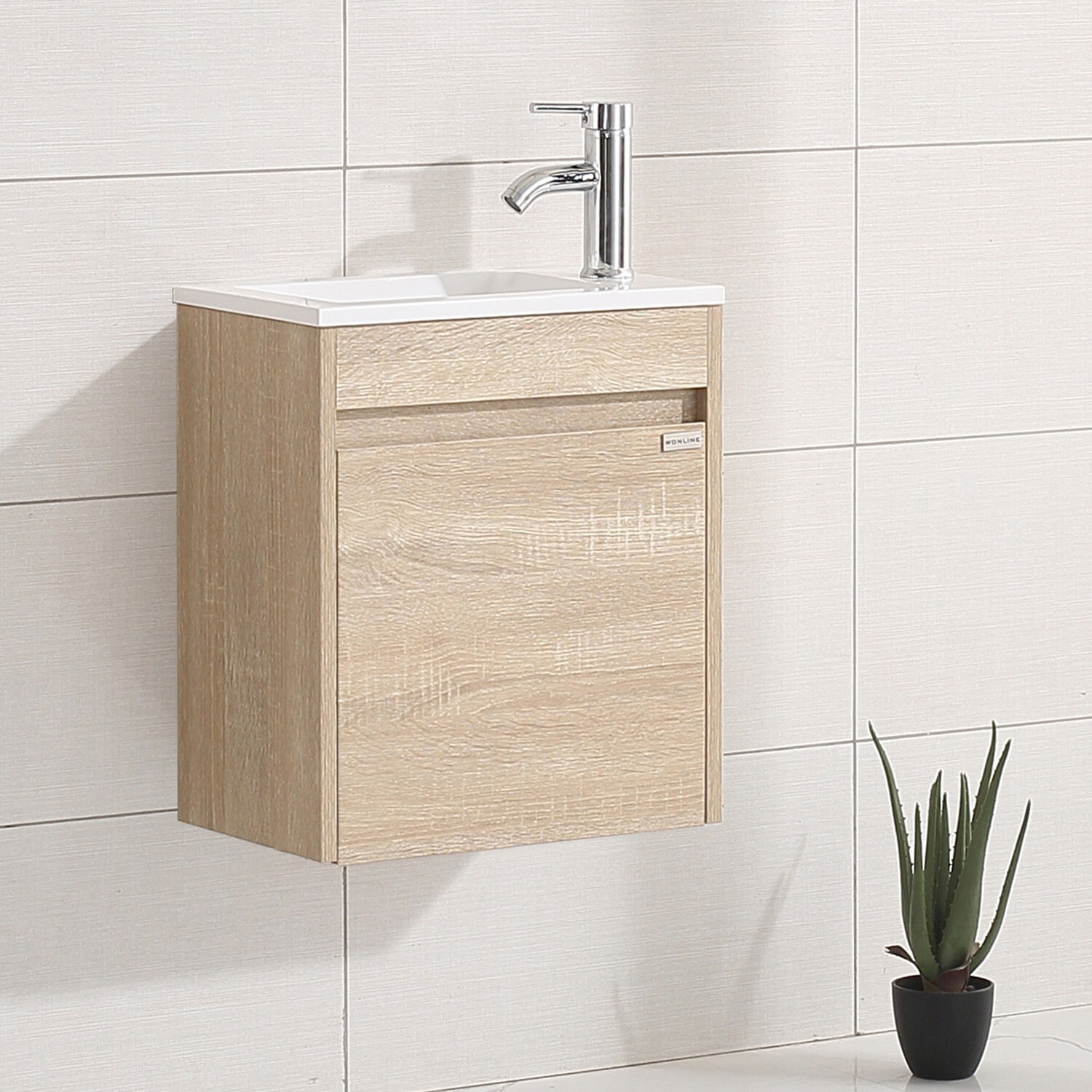 16″ Bathroom Vanity Wall Mounted Cabinet w/Sink Faucet Combo for Small Room