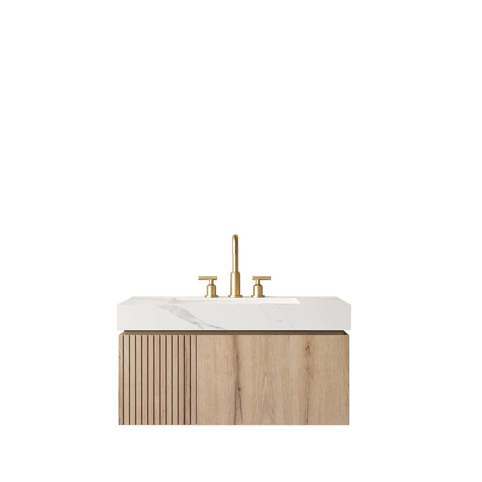 36in Carrara White Floating Bathroom Vanity with Sink, Drawer, Stone Top