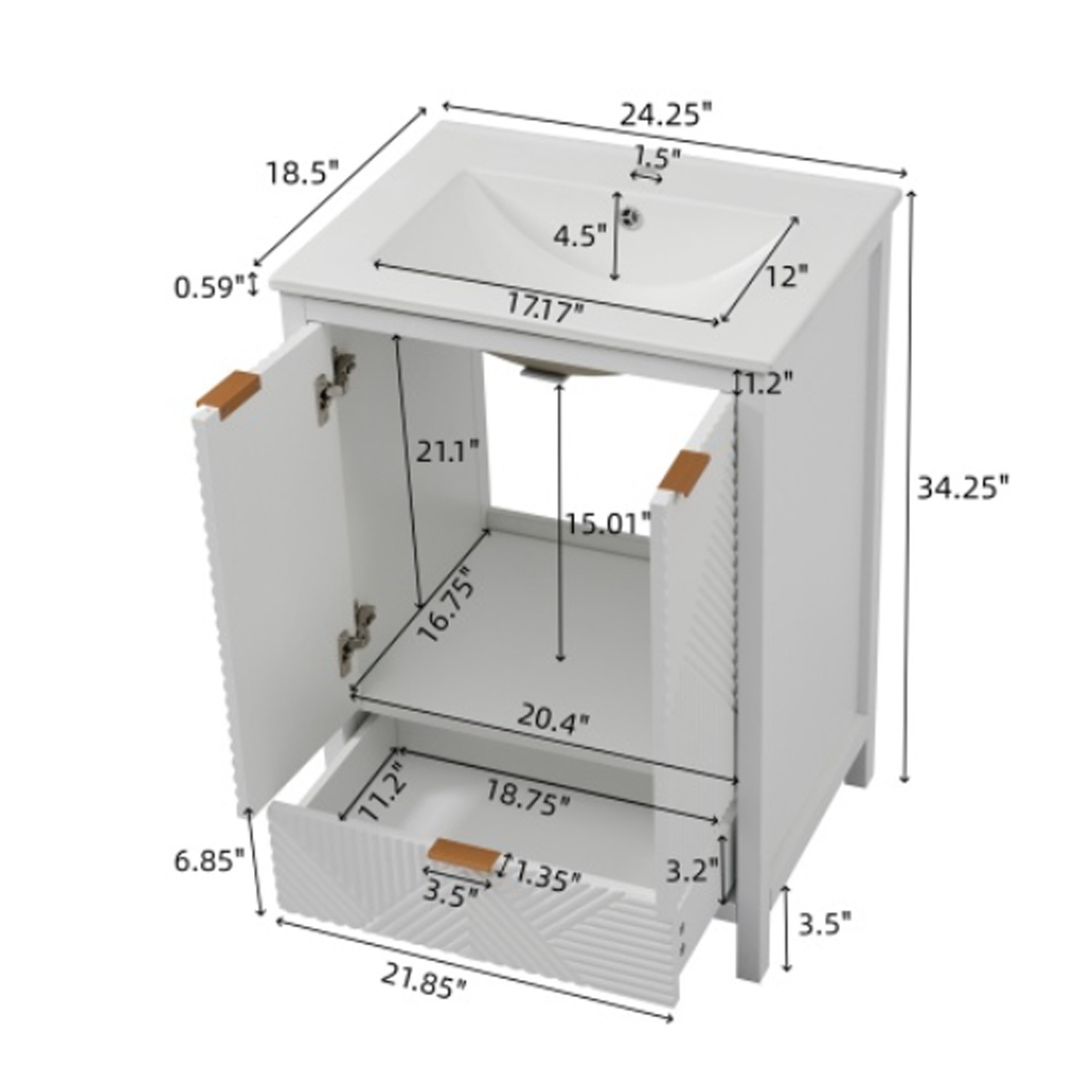 Durable 24 inch Bathroom Vanity Set Modern Solid Wood Bathroom Vanities In White