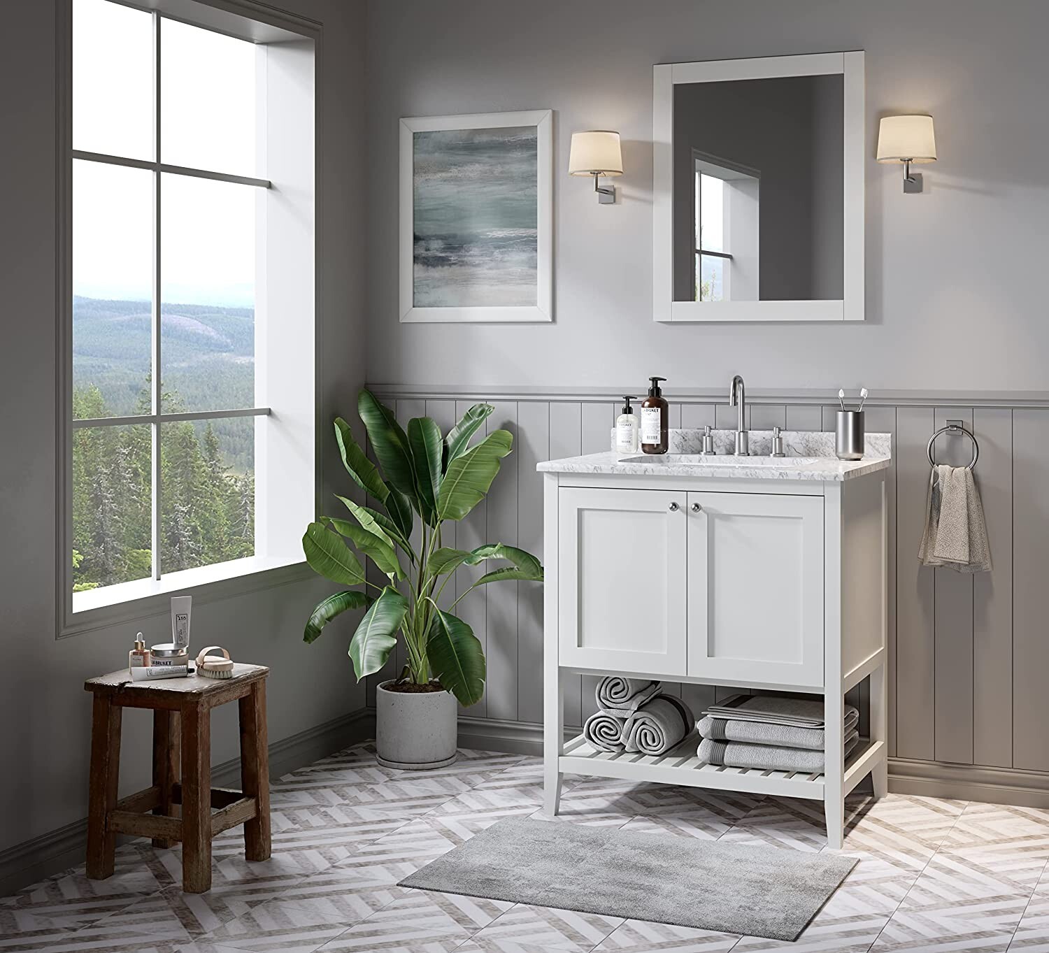 DSR 24” Single Shaker Solid Wood Bathroom Vanity with Calacatta Quartz Top