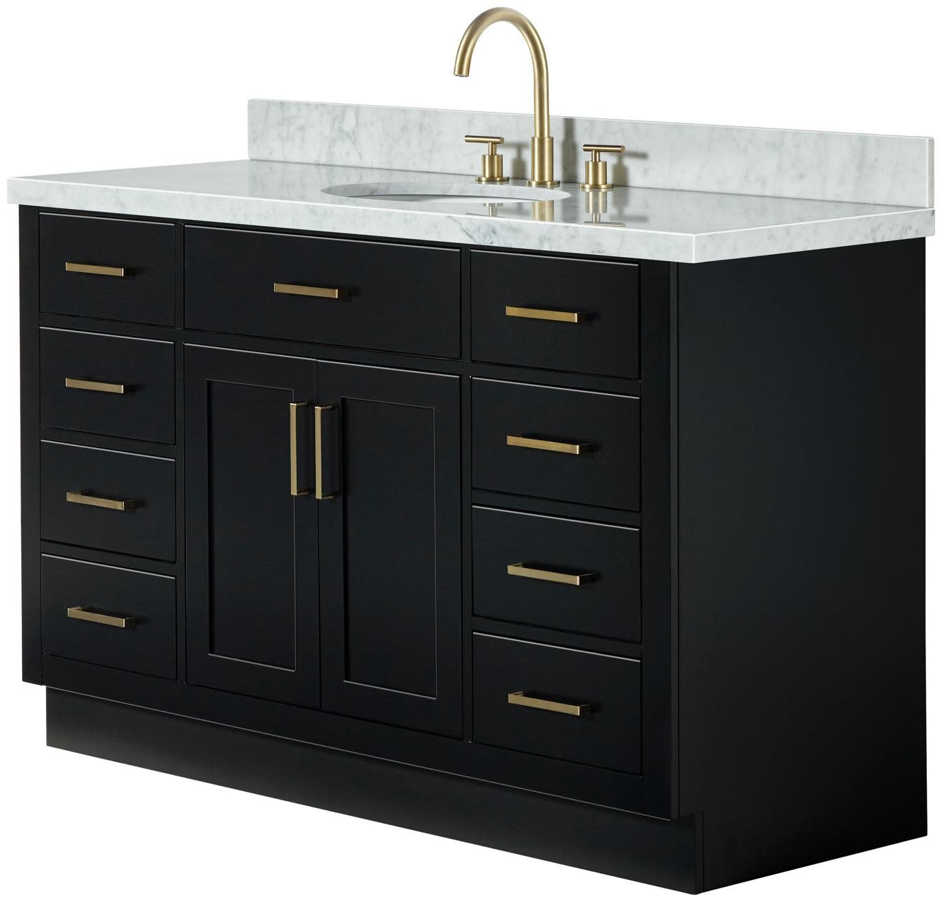 Ariel T055SCWOVO Hepburn 55″ – Black / Italian Carrara Marble Top / Satin Brass