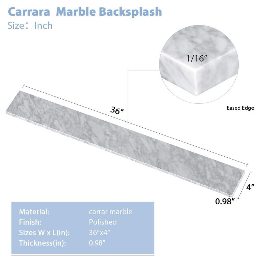 LANDOLT 36 in. W Marble Vanity Backsplash in Carrara White
