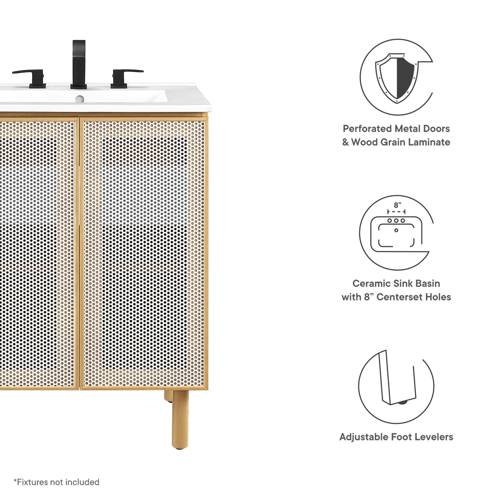Calla 24″ Perforated Metal Bathroom Vanity in White Oak
