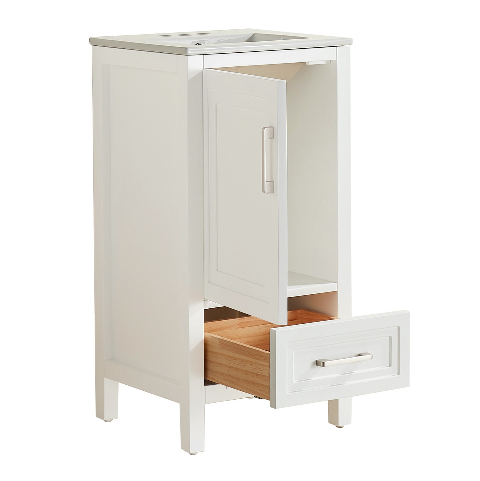 White Freestanding Bathroom Cabinet 18″ Solid Wood Fully Assembled
