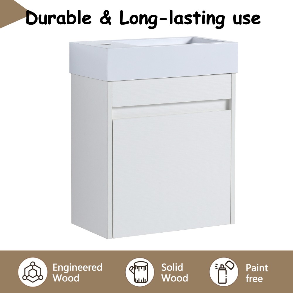 Modern Floating Vanity with Soft-Close Door & White Sink, Eco Plywood (18.11″)