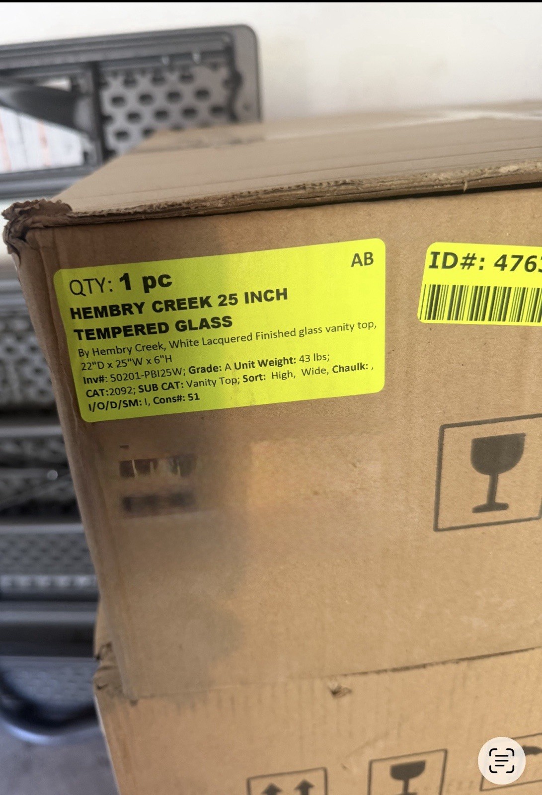 Hembry Creek White Lacquered Glass Vanity Top – 25” Brand New in Original Box