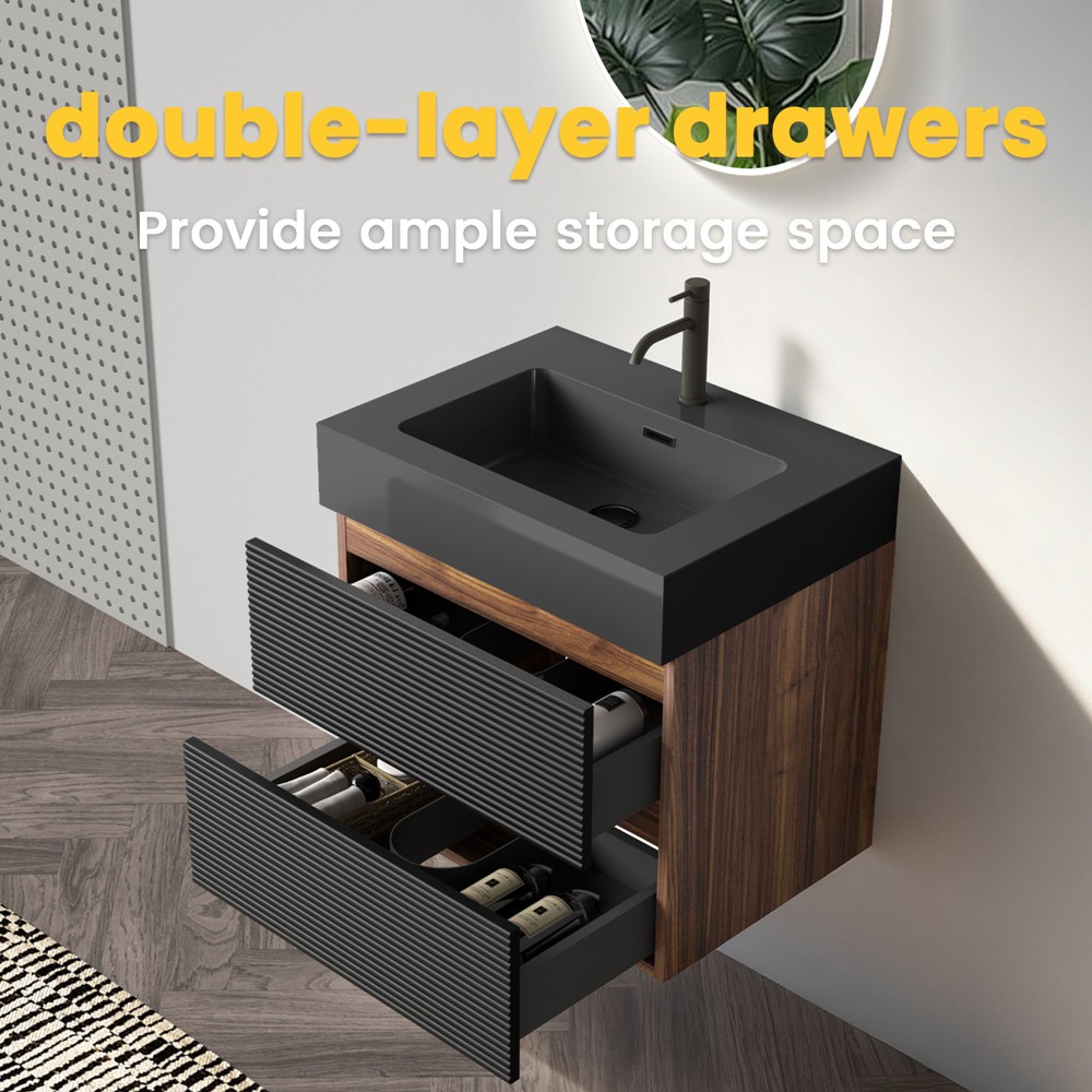 24″ 30″ Wall Mounted Bathroom Vanity with Sink,2 Drawers,Floating Vanity Cabinet