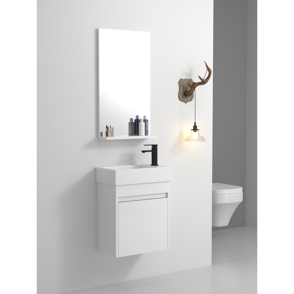 Modern Floating Vanity with Soft-Close Door & White Sink, Eco Plywood (18.11″)