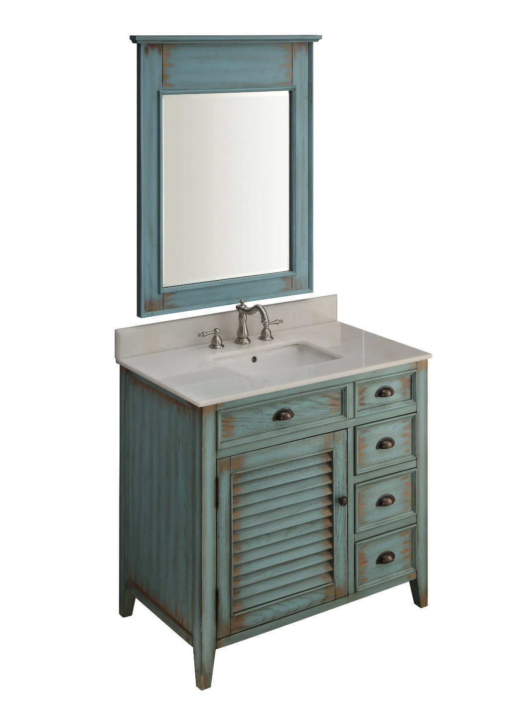 36 inch Distressed Blue Abbeville Bathroom Sink Vanity CF-78887BU