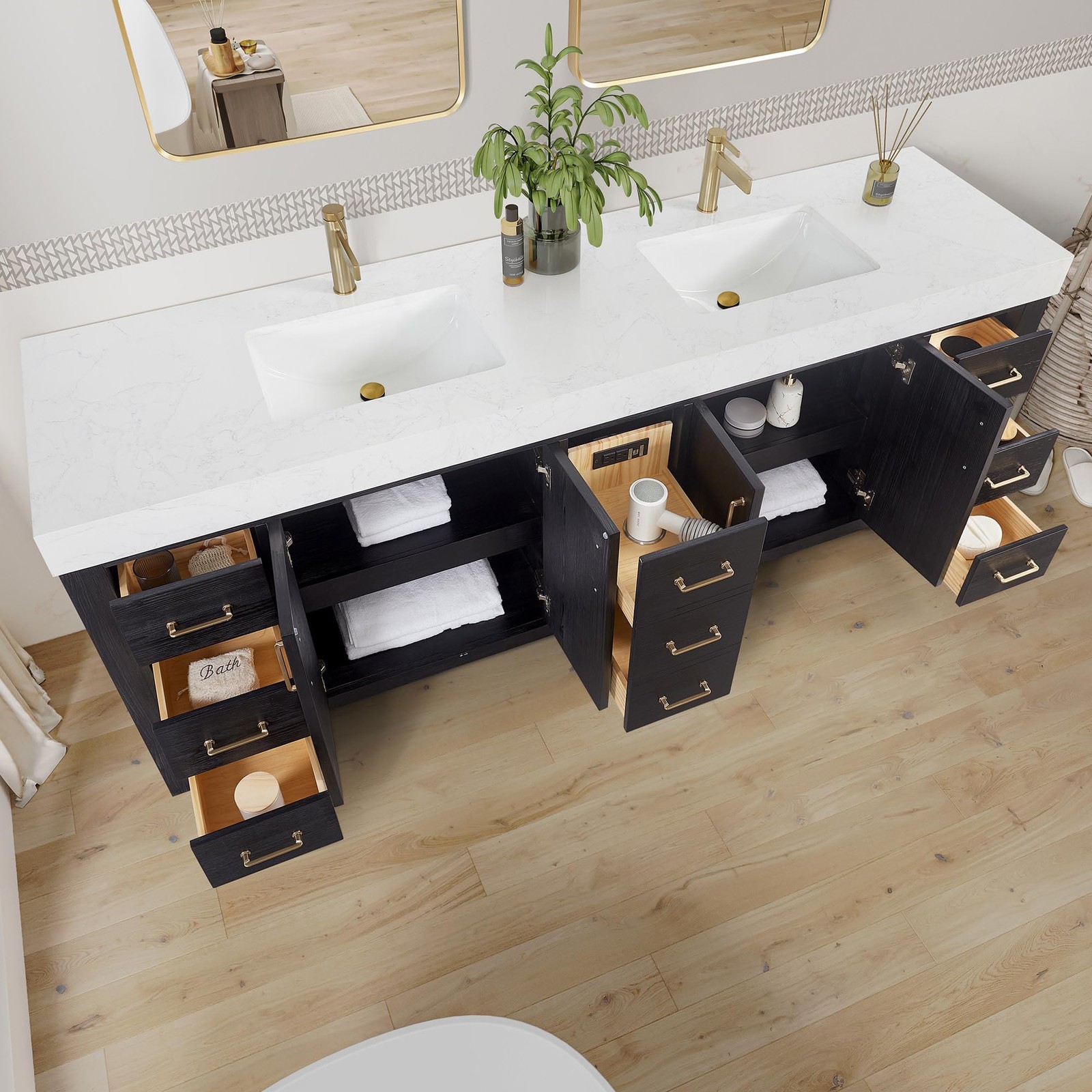 Miseno MV-LEON84-LWT-FB León 84″ Free Standing Double Basin Vanity Set