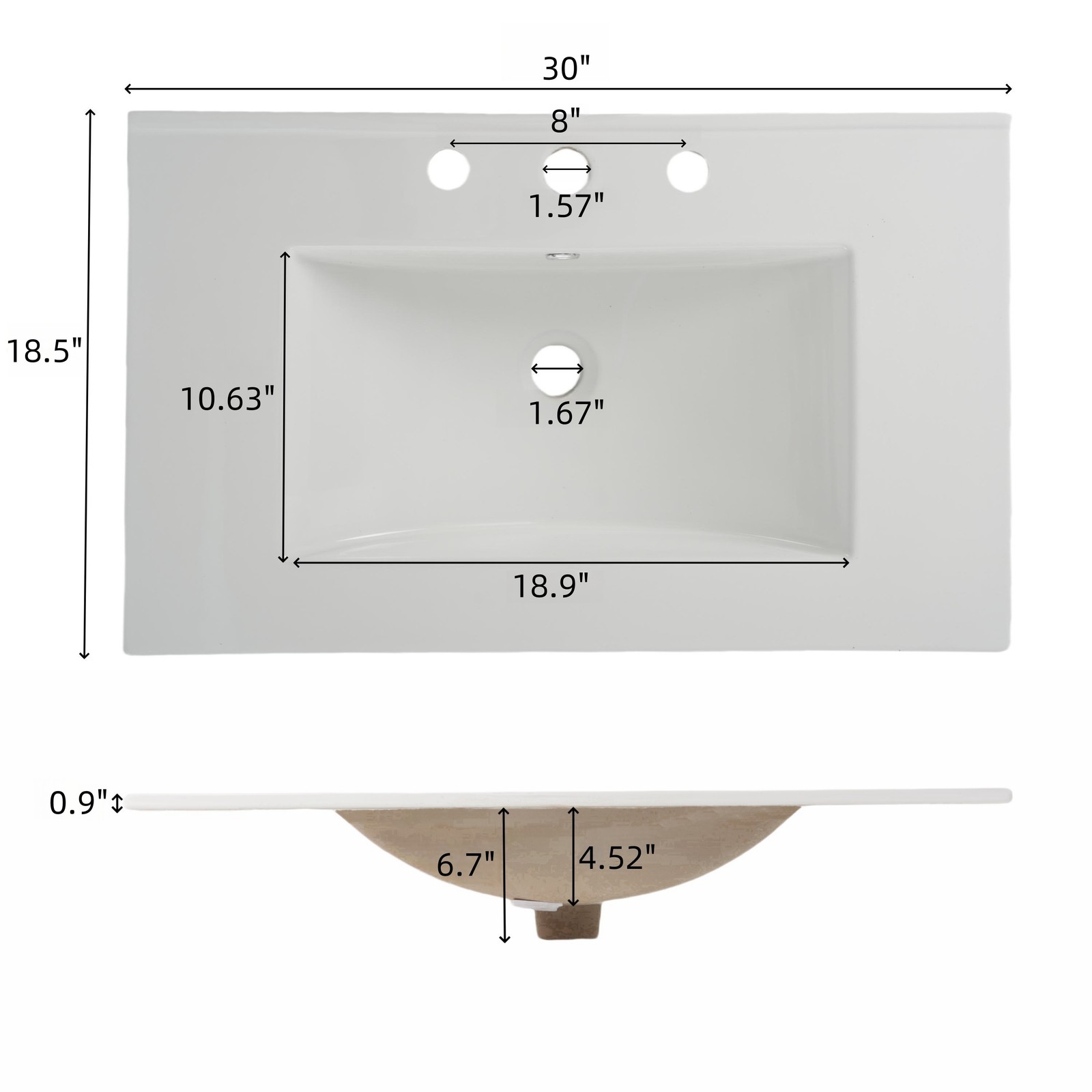 30″ Bathroom Vanity with Ceramic Sink & 2 Drawers, Gray
