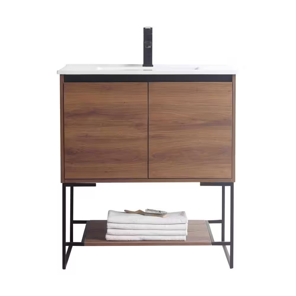 Urbania 30 In. W X 18.5 In. D X 33.5 In. H Bath Vanity in Walnut with Ceramic Va