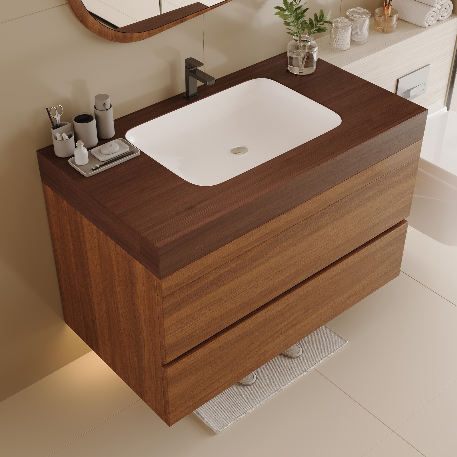 29.9″ Floating Bathroom Vanity with Marble Top and Ceramic Sink