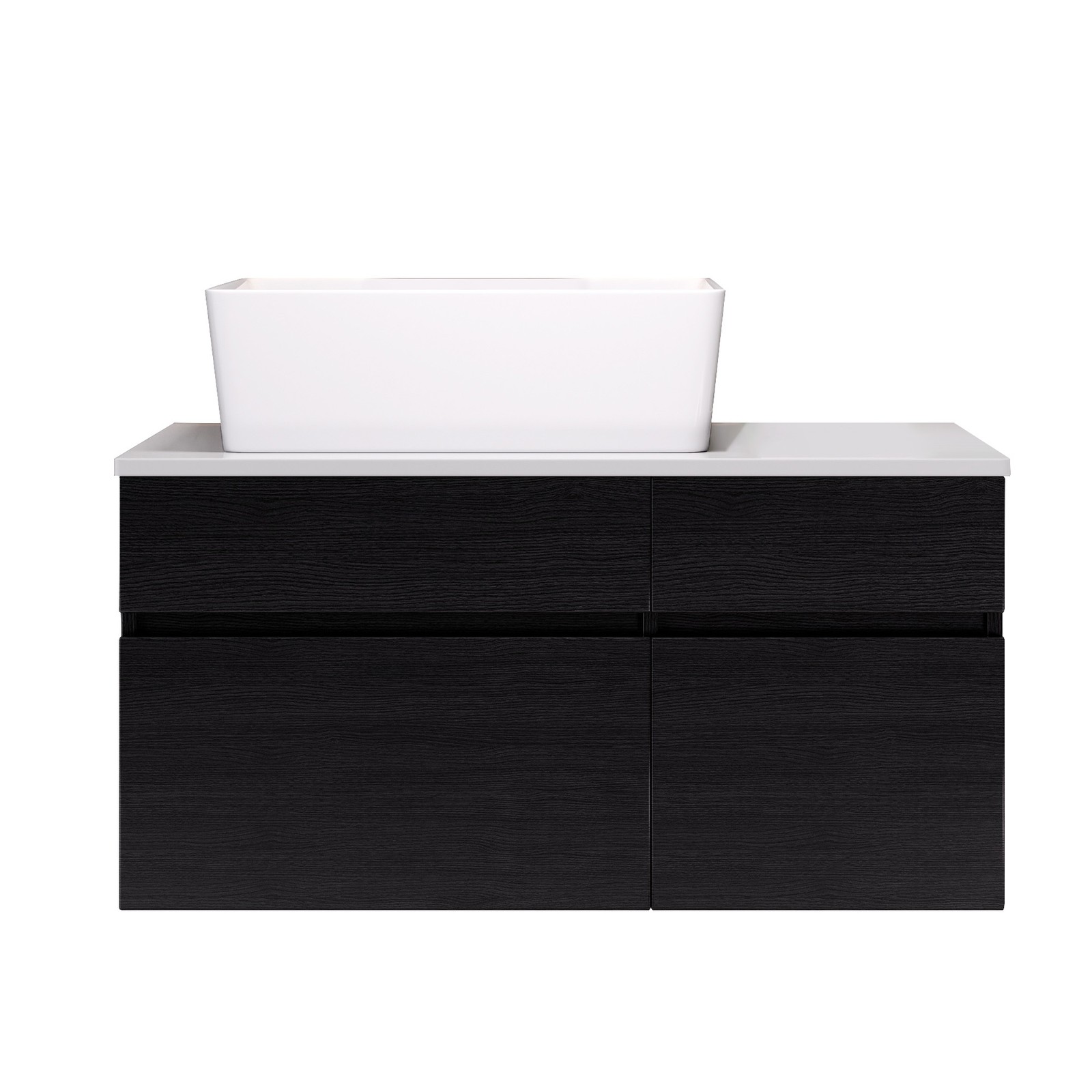 31.5 In Black Floating Wall-Mounted Cabinet Vanity W/White Ceramic Sink Bathroom