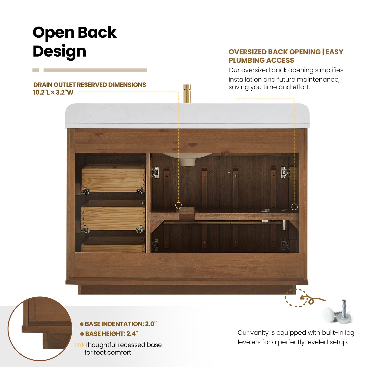 Zogno 48″ Single Sink Bath Vanity in Natural Walnut with White Grain Stone Top