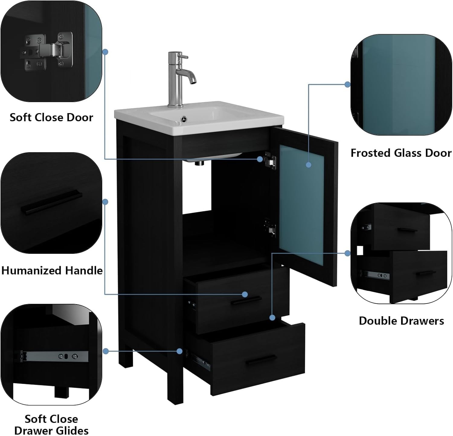 16 Inch Modern Bathroom Vanity with Sink, Single Bathroom Cabinet Vanity for