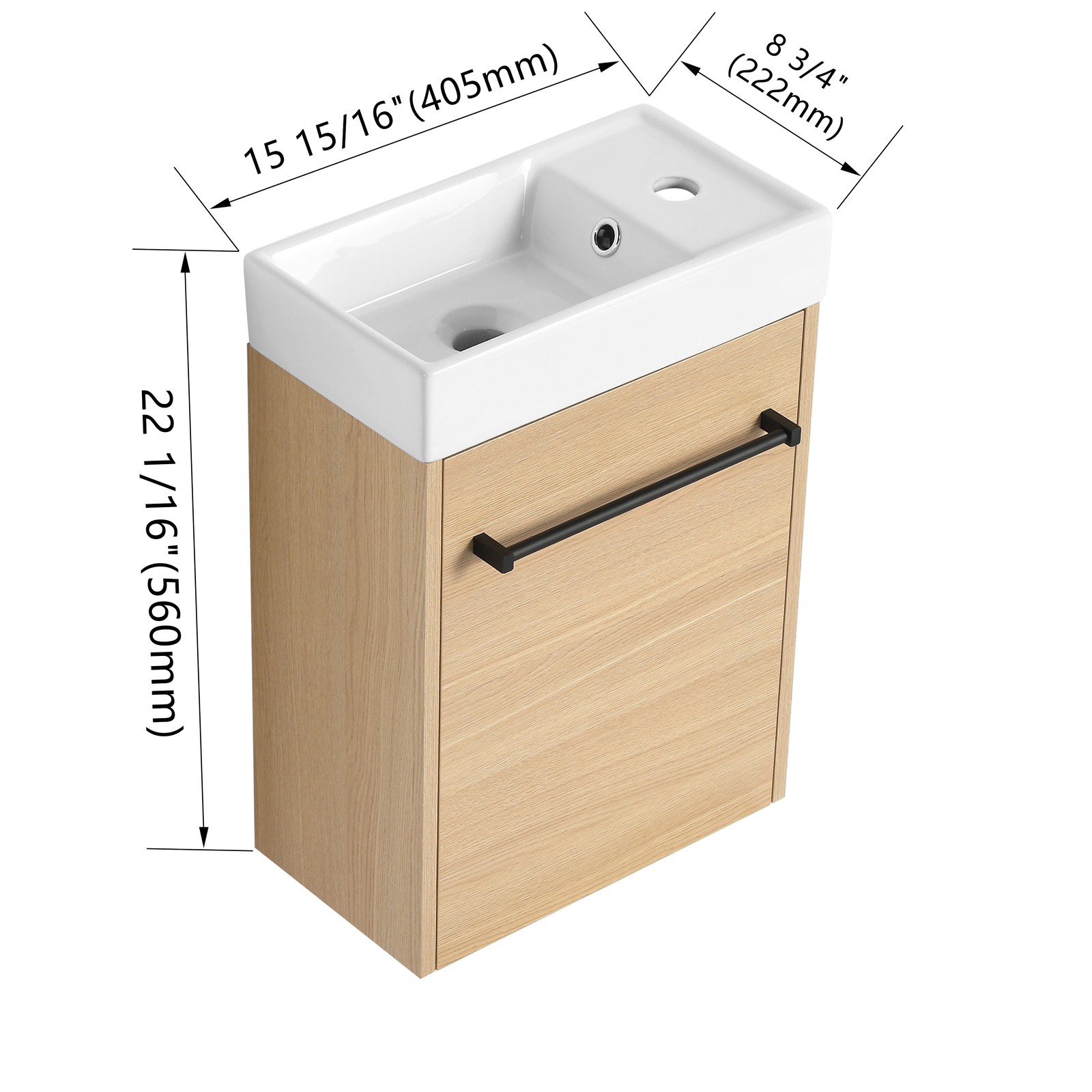 16” Floating Wall-Mounted Bathroom Vanity with Ceramic Sink For Small Bathroom