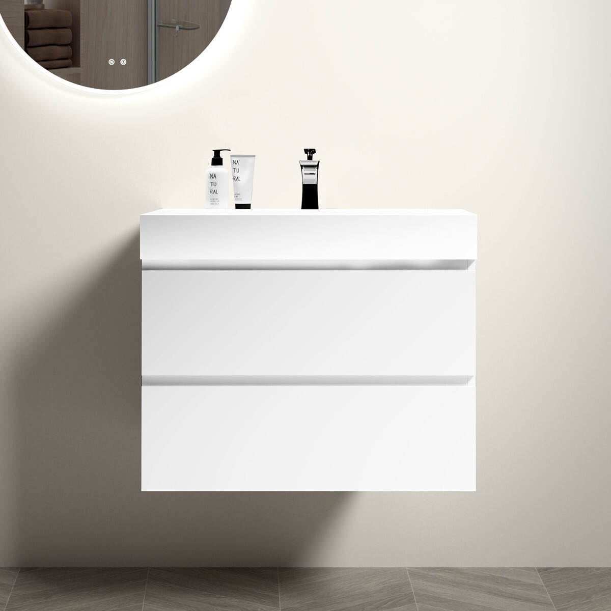 24″ 30″ 36″ Wall Mounted Bathroom Vanity w/Sink,Floating Vanity Cabinet,2 Drawer