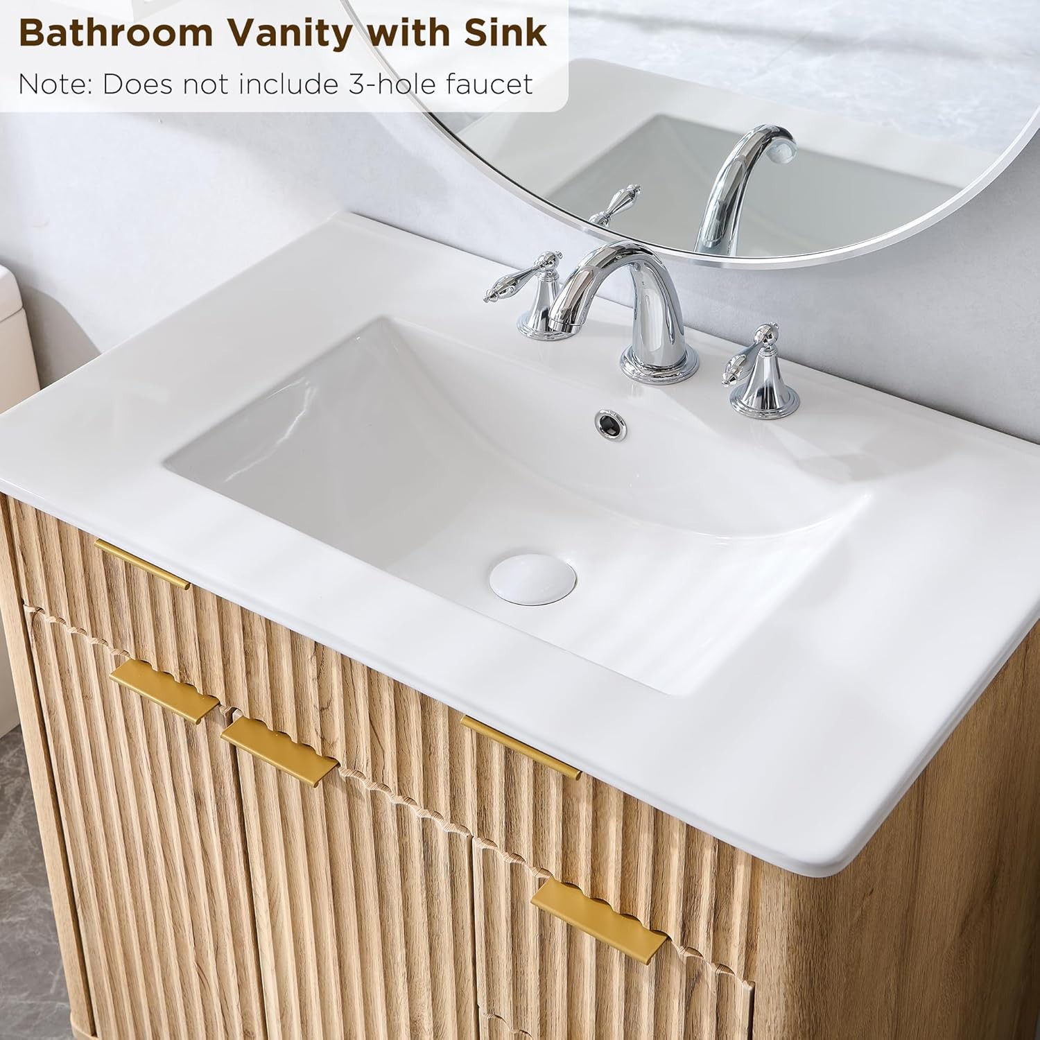 T4TREAM 30″ Fluted Bathroom Vanity with Ceramic Sink Combo，Freestanding Modern B