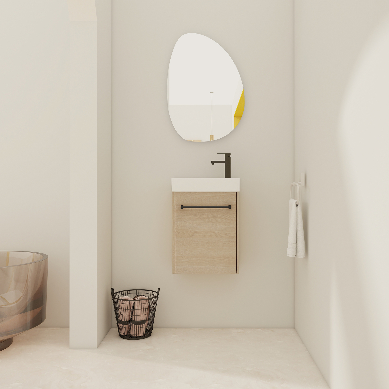 16” Floating Wall-Mounted Bathroom Vanity with Ceramic Sink For Small Bathroom