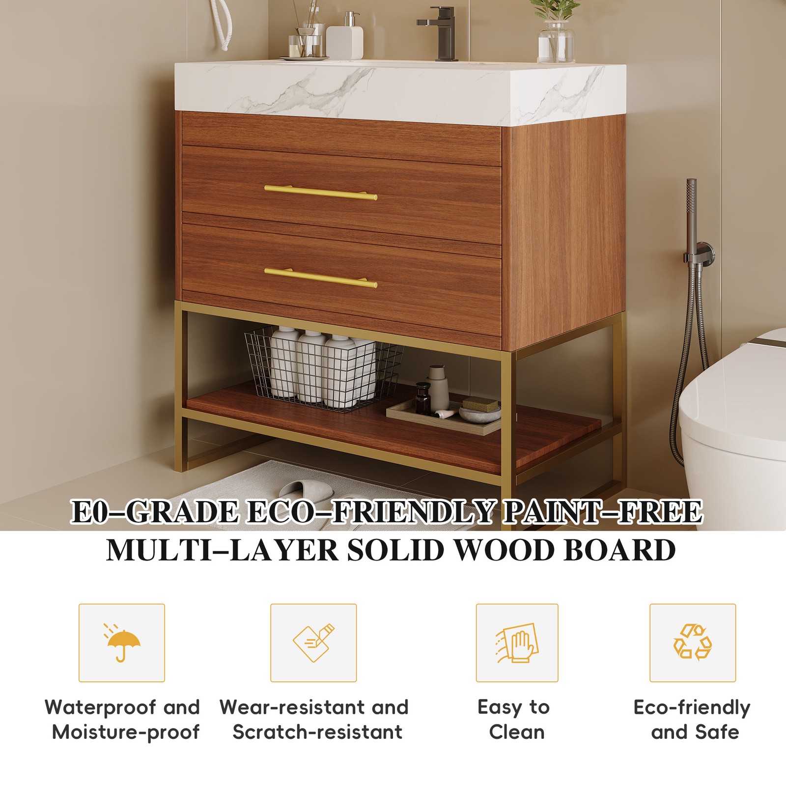 29.9″ Modern Free-standing Bathroom Vanity with Sintered Stone Top
