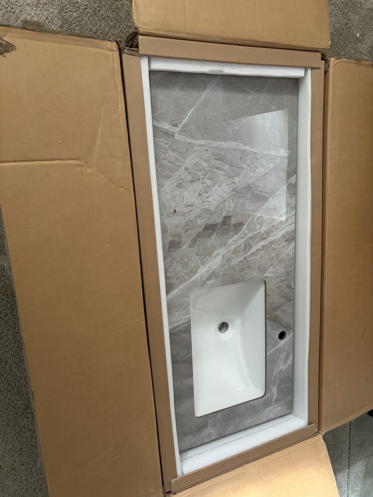46.7” Bathroom countertop Integrated Ceramic Sink Gray Marble Look Countertop