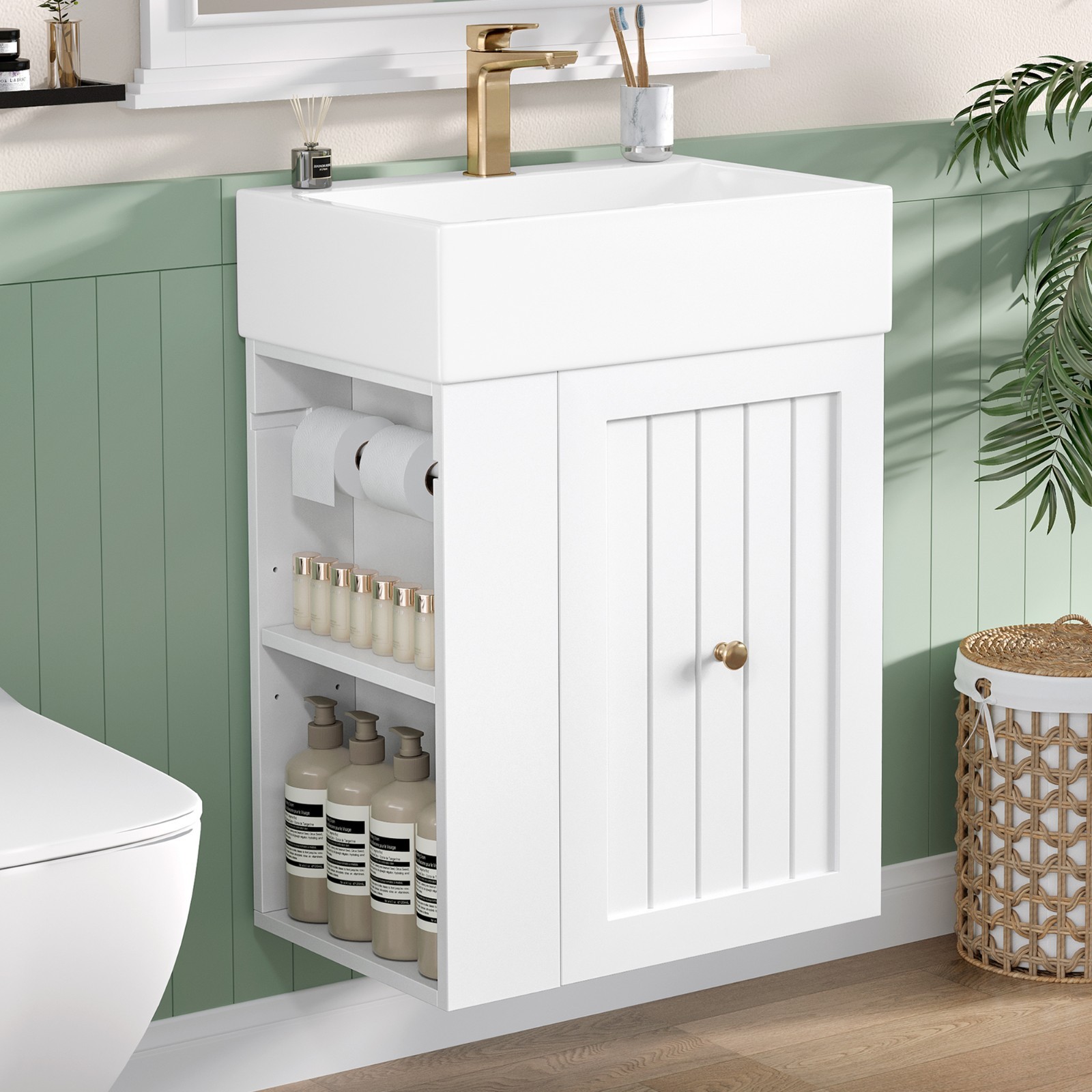 20 Inch Bathroom Vanity Storage Cabinet With Ceramic Sink Storage Drawer Shelf