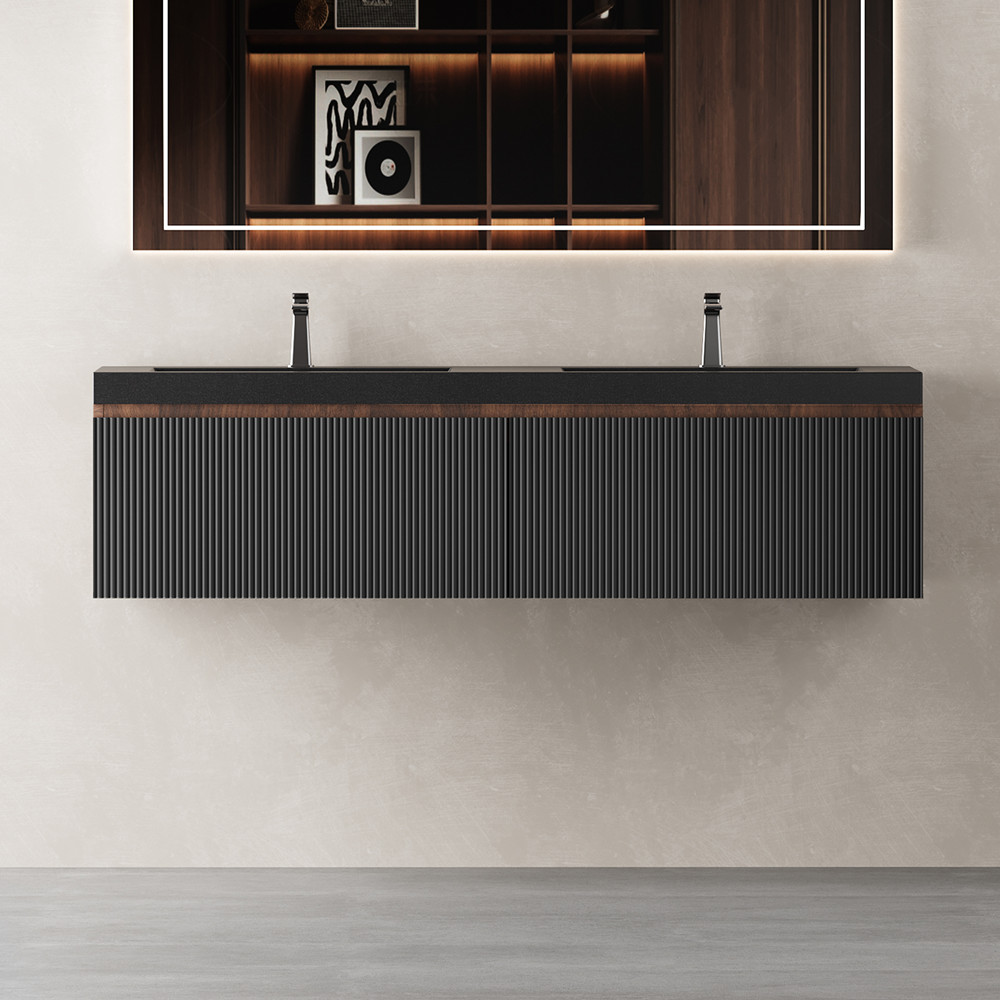 60″ Wall Mounted Bathroom Vanity w/Double Sink,2 Drawers,Floating Vanity Cabinet
