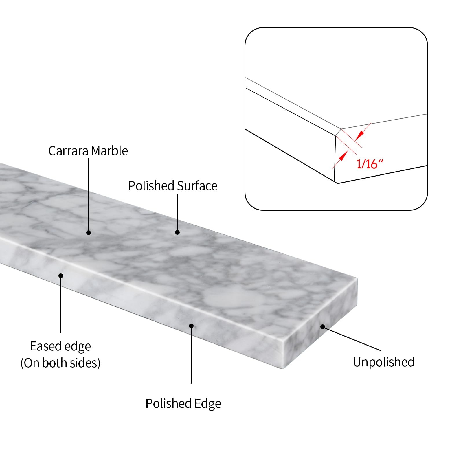 Eqloo 48 Inch Carrara Marble Backsplash For Bathroom Vanity Sink Top
