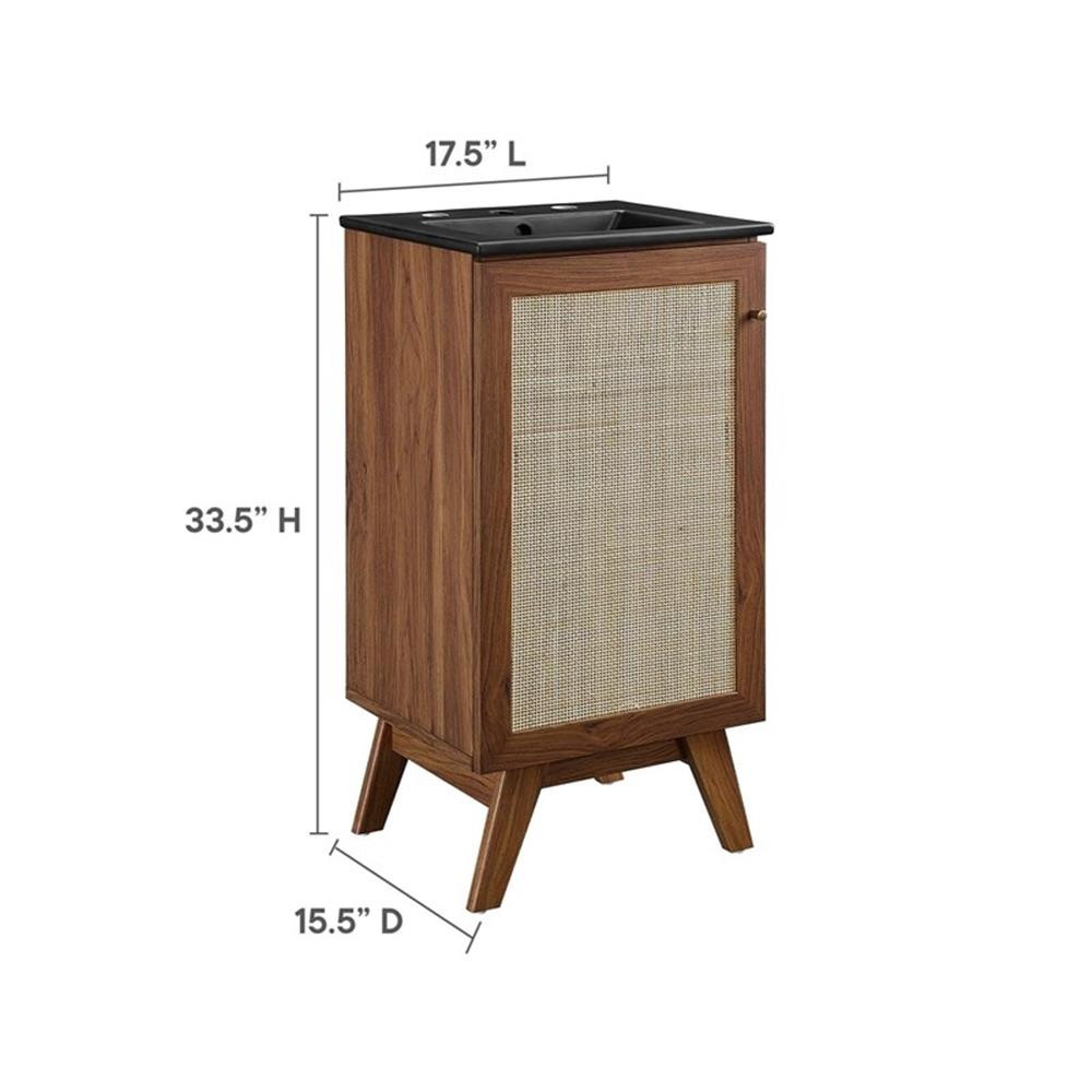 Modway Soma 18″ Modern Wood Bathroom Vanity with Rattan Door in Walnut/Black