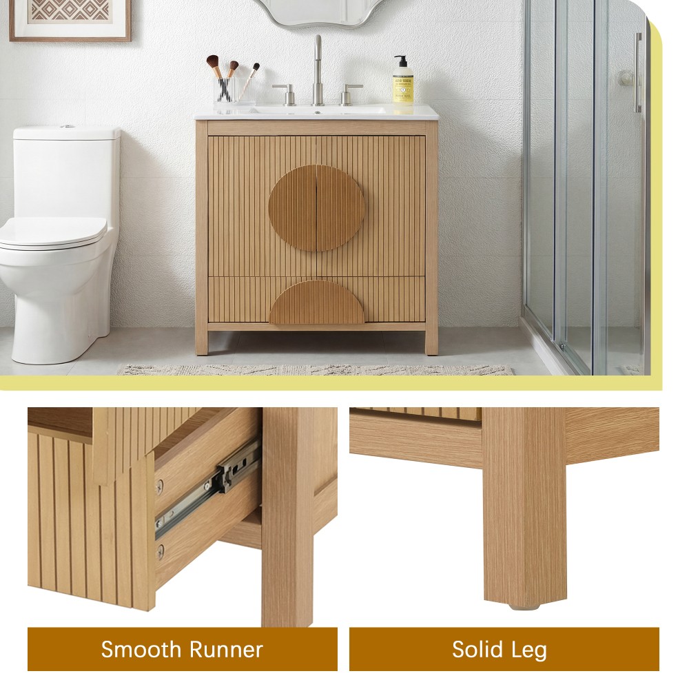 30″ Bathroom Vanity with Sink & Soft-Close Door – Wood/MDF Cabinet