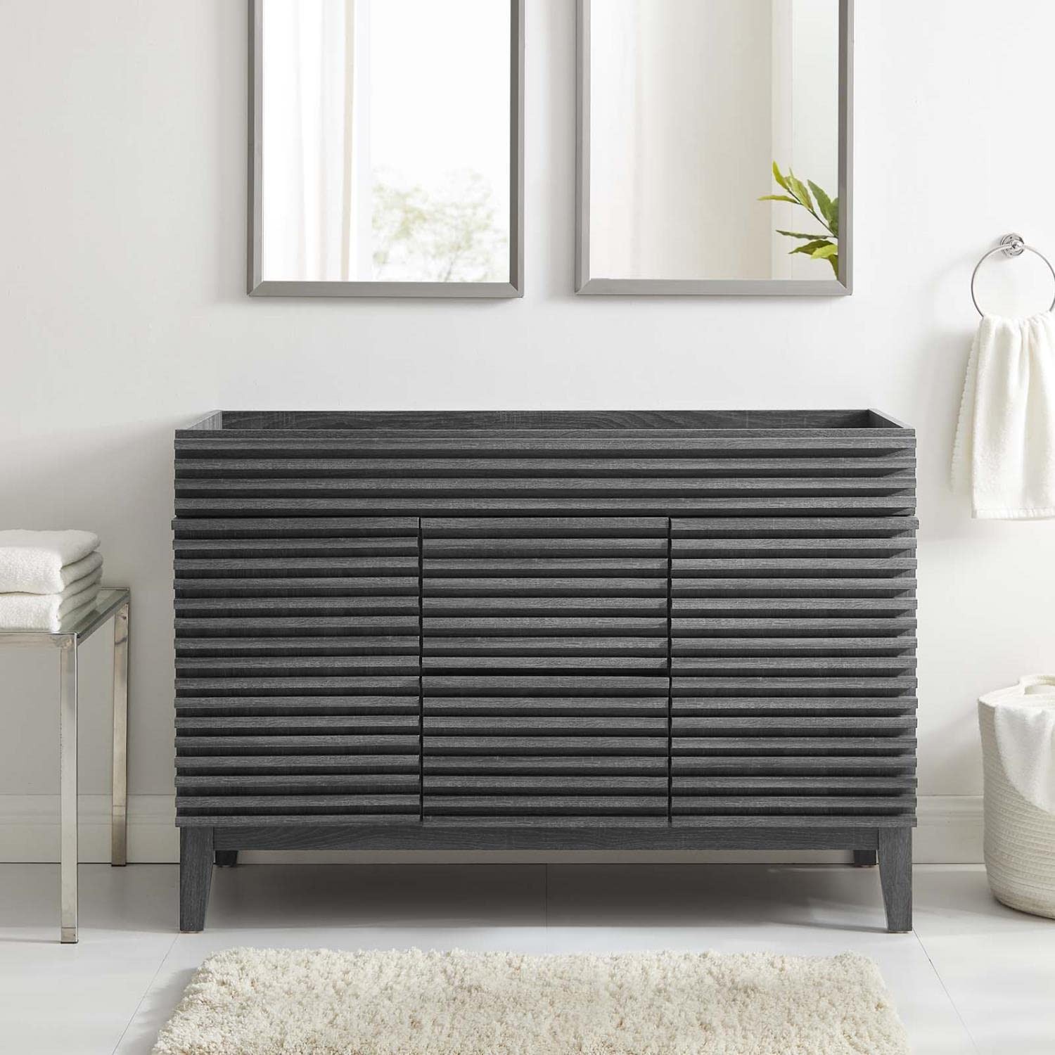 Pemberly Row 47″ MDF and Particleboard Bathroom Vanity Cabinet in Charcoal