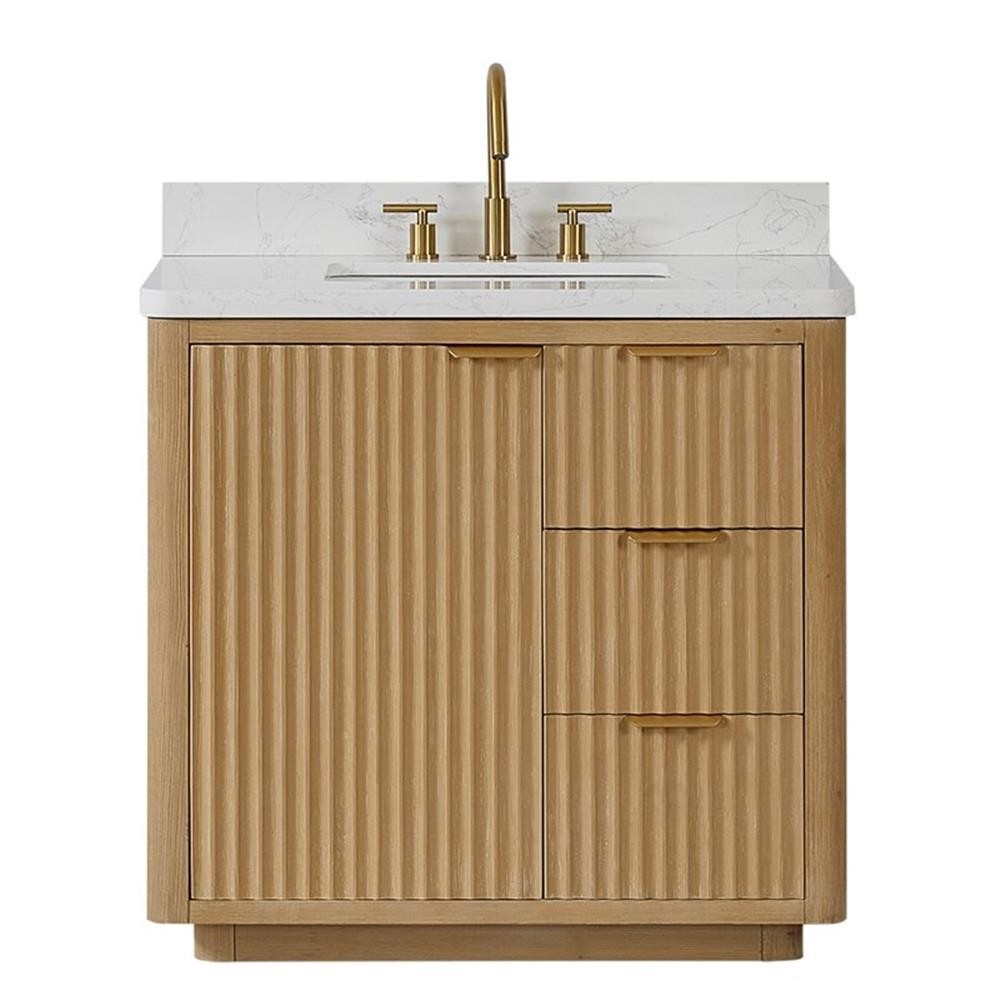 Cadiz 36″ Single Bathroom Vanity in Washed Ash Grey w/Lightning White Composite