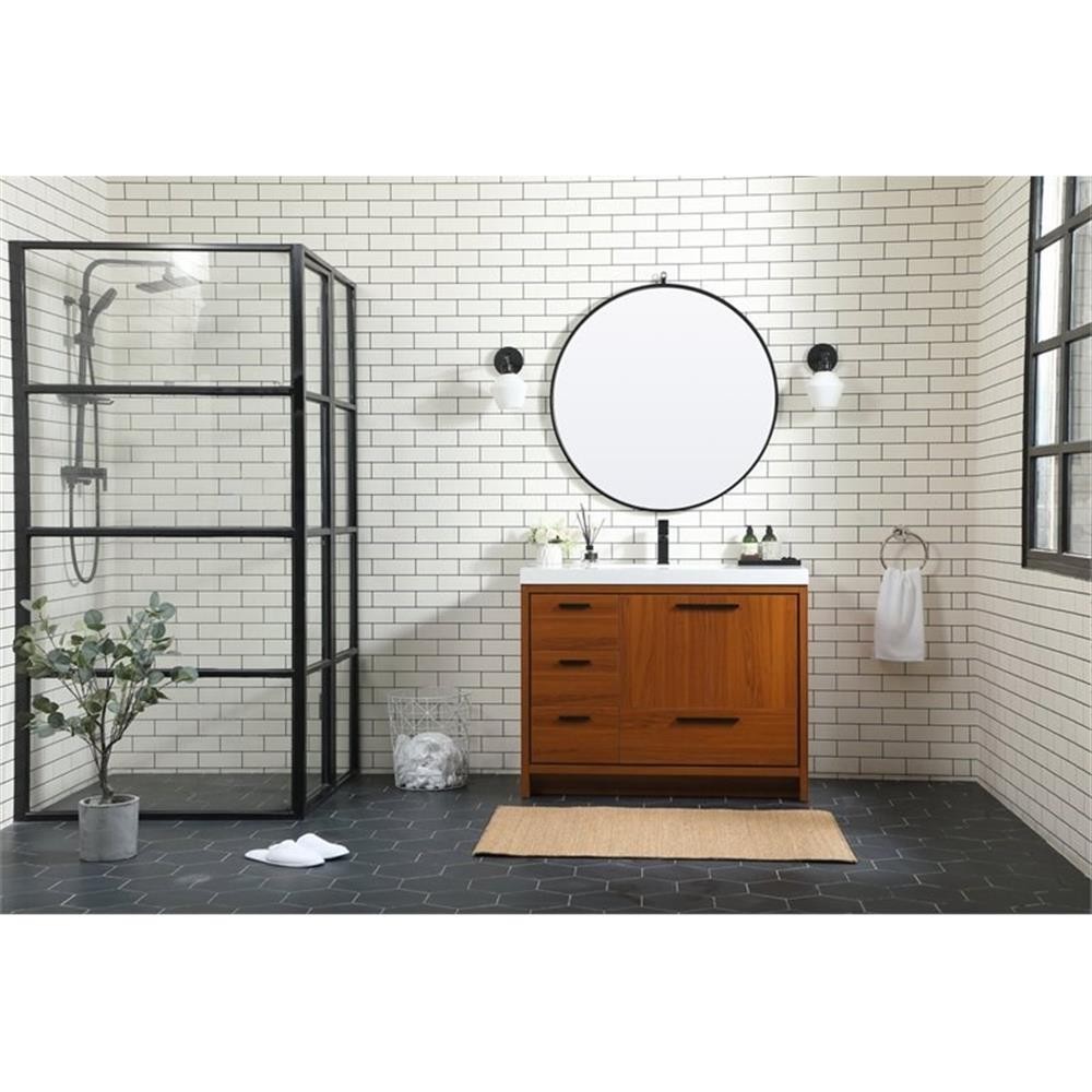 Pemberly Row 42″ Aluminum Alloy and MDF Single Bathroom Vanity in Teak
