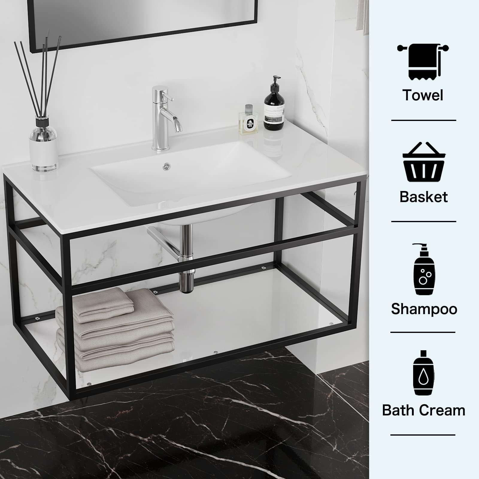 wonline 36 inch Console Bathroom Sink, White Ceramic Vanity Basin with Faucet…
