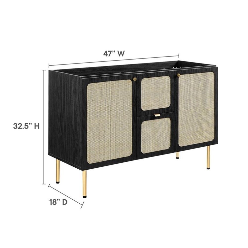 Pemberly Row 48″ Wood & Rattan Bathroom Vanity Cabinet in Black