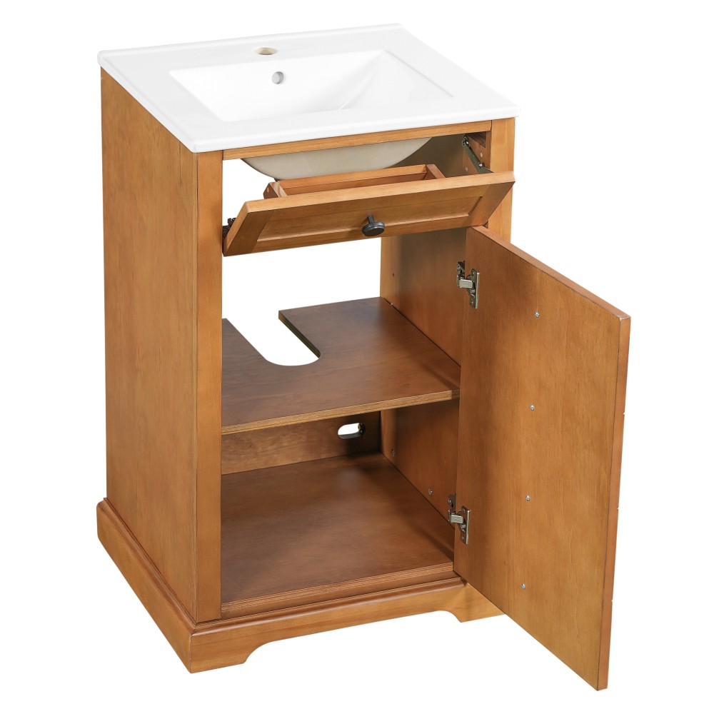 20″ Bathroom Vanity with Integrated Ceramic Sink Cabinet with Soft-Closing Door