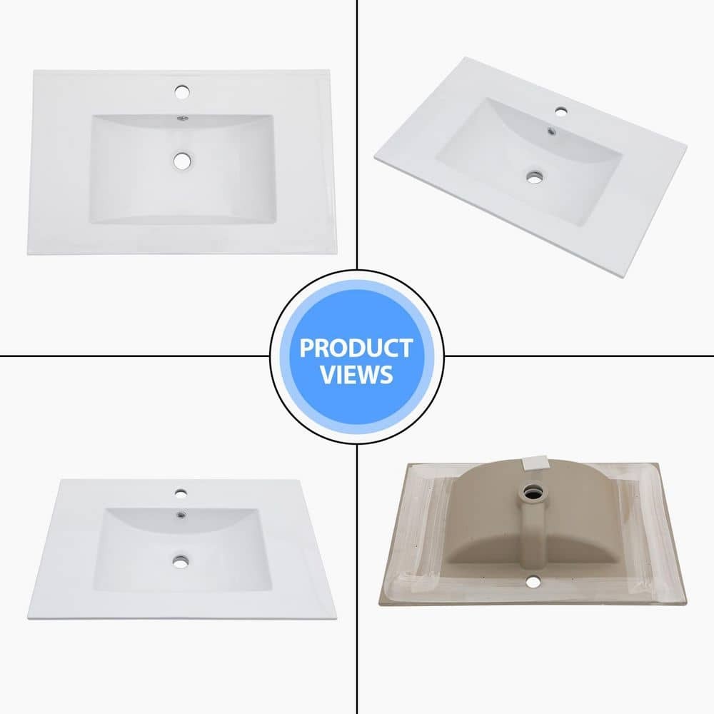 LORDEAR 30″ W x 18.5″ D White Ceramic Bathroom Vanity Top Sink Single Hole