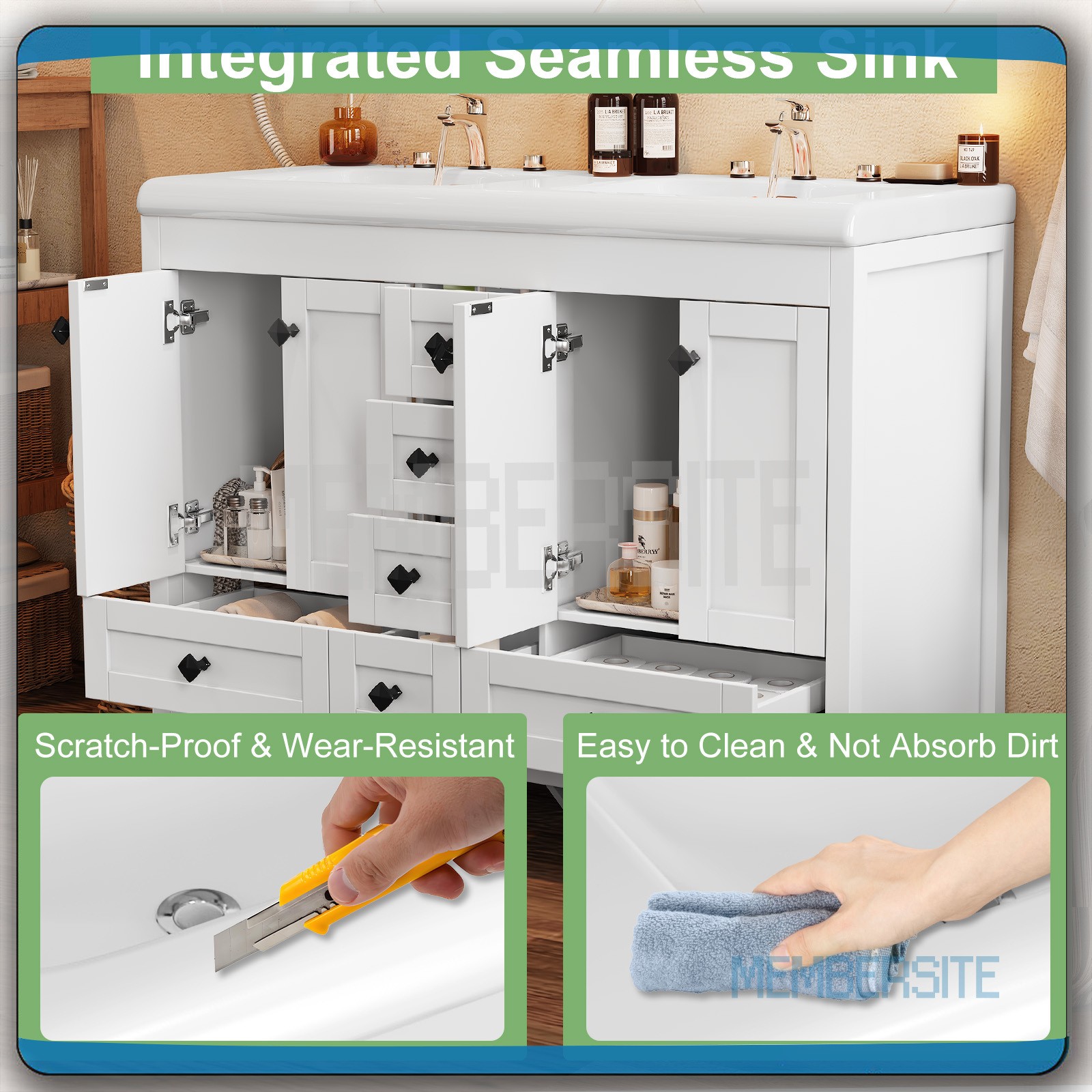 47.3″ Bathroom Vanity Bathroom w/Sink Cabinet and Soft Closing Doors , 6 Drawers
