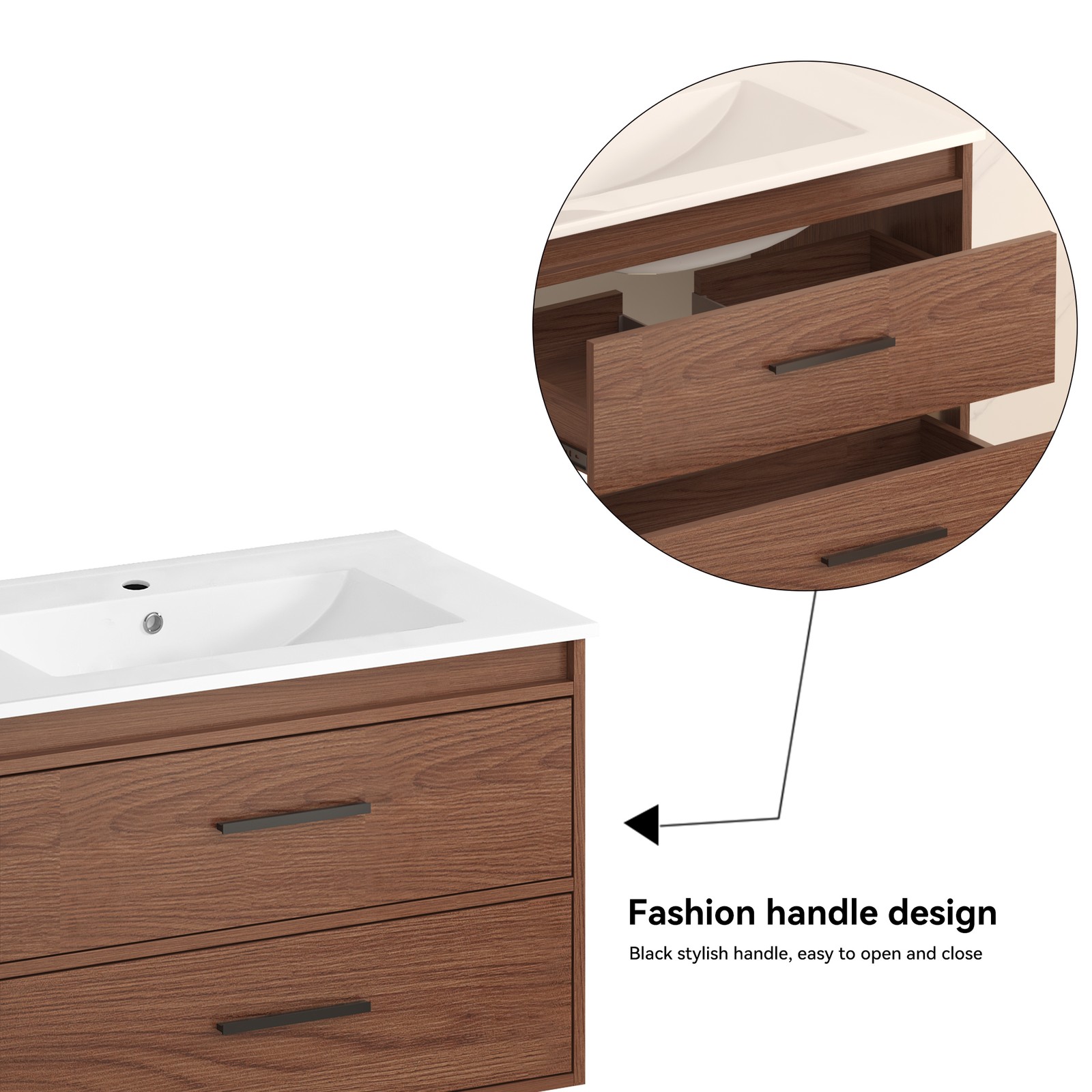 30″ reddish brown Wall Mounting Bathroom Vanity with Soft Close 2 Drawers