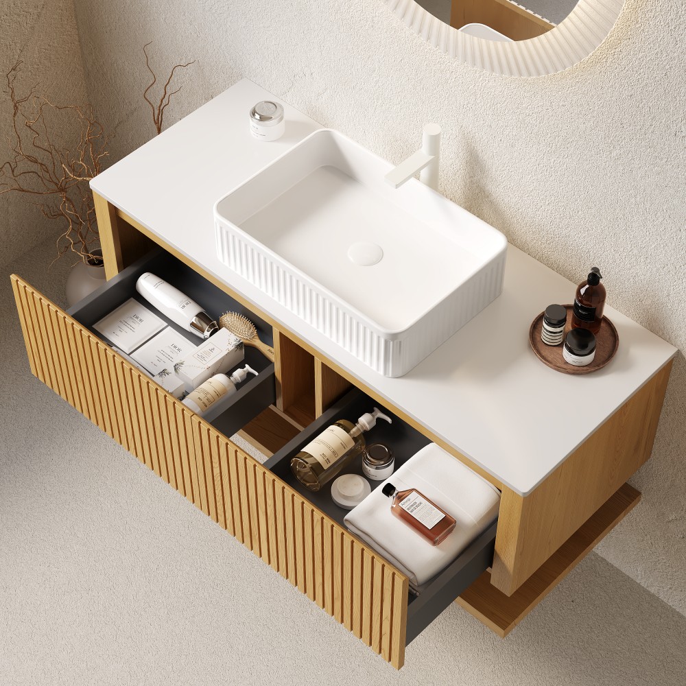 48″ Wall Mounted Floating Bathroom Vanity w/Sink, Drawer Vanity Cabinet, Shelf