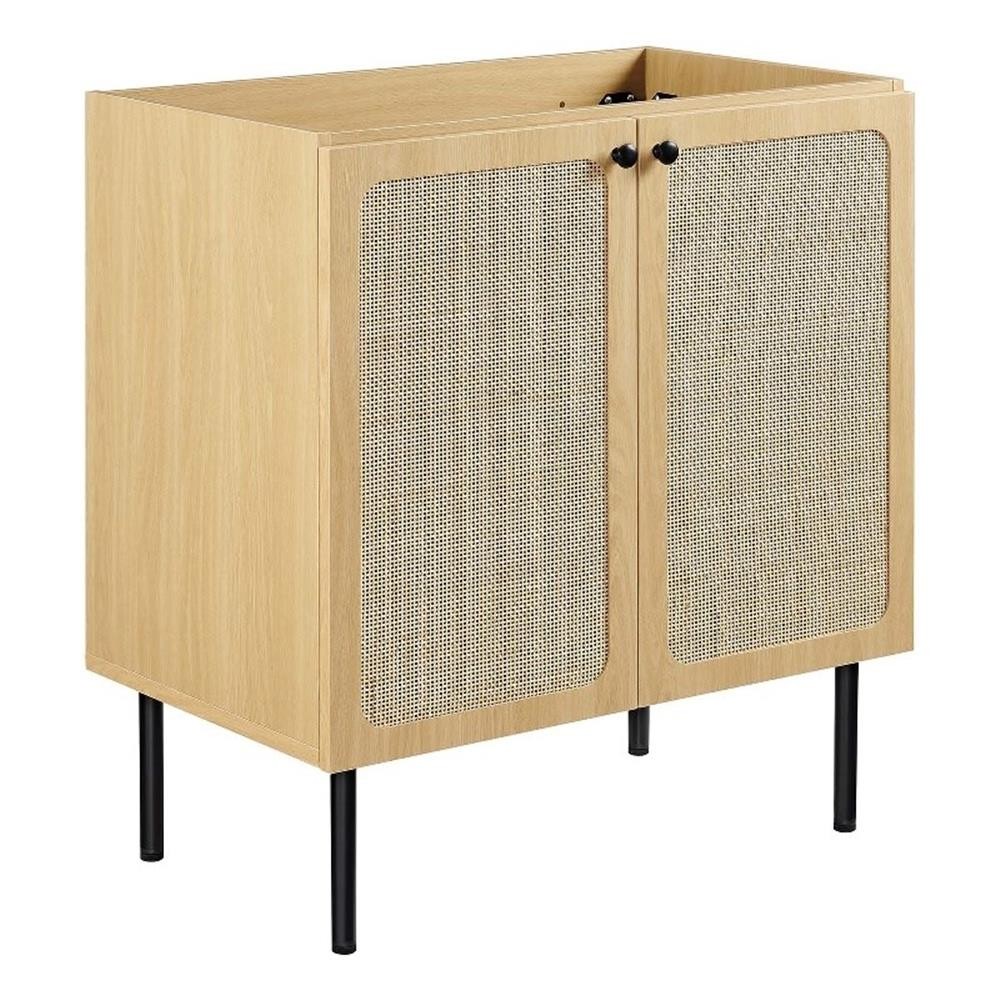 Pemberly Row 30″ Wood & Rattan Bathroom Vanity Cabinet in Oak