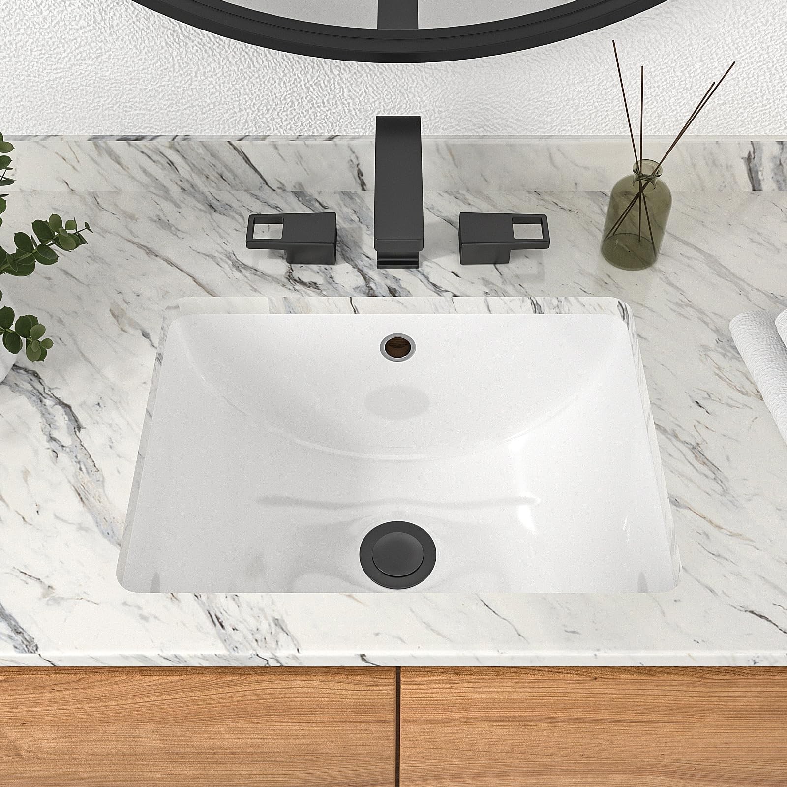 Mocoloo Undermount Bathroom Sink 18 x 14 Inch Rectangle Porcelain White Ceram…
