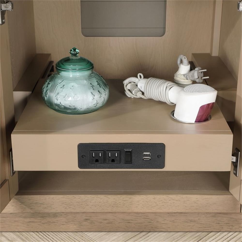 Pemberly Row 60″ Double Bathroom Vanity in Sahara Birch with White Countertop