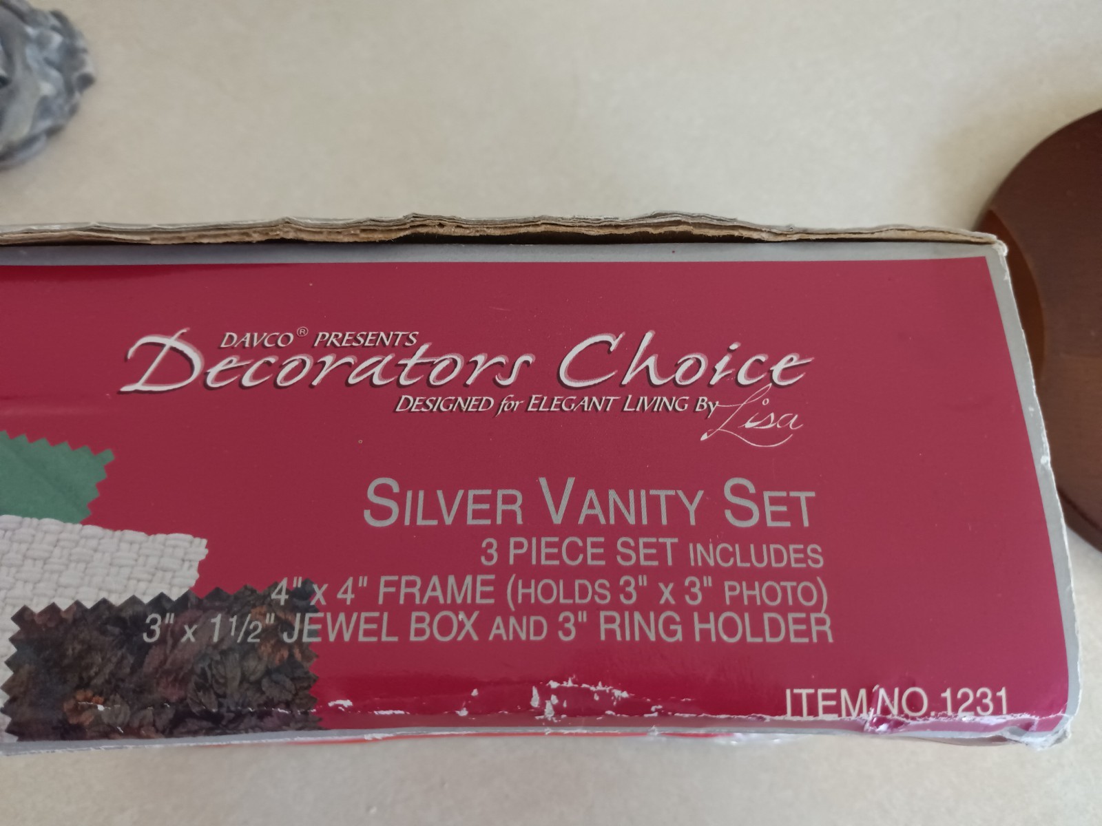 Davco Decorators Choice Silver Vanity Set Jewelry Box Frame Ring Holder Box