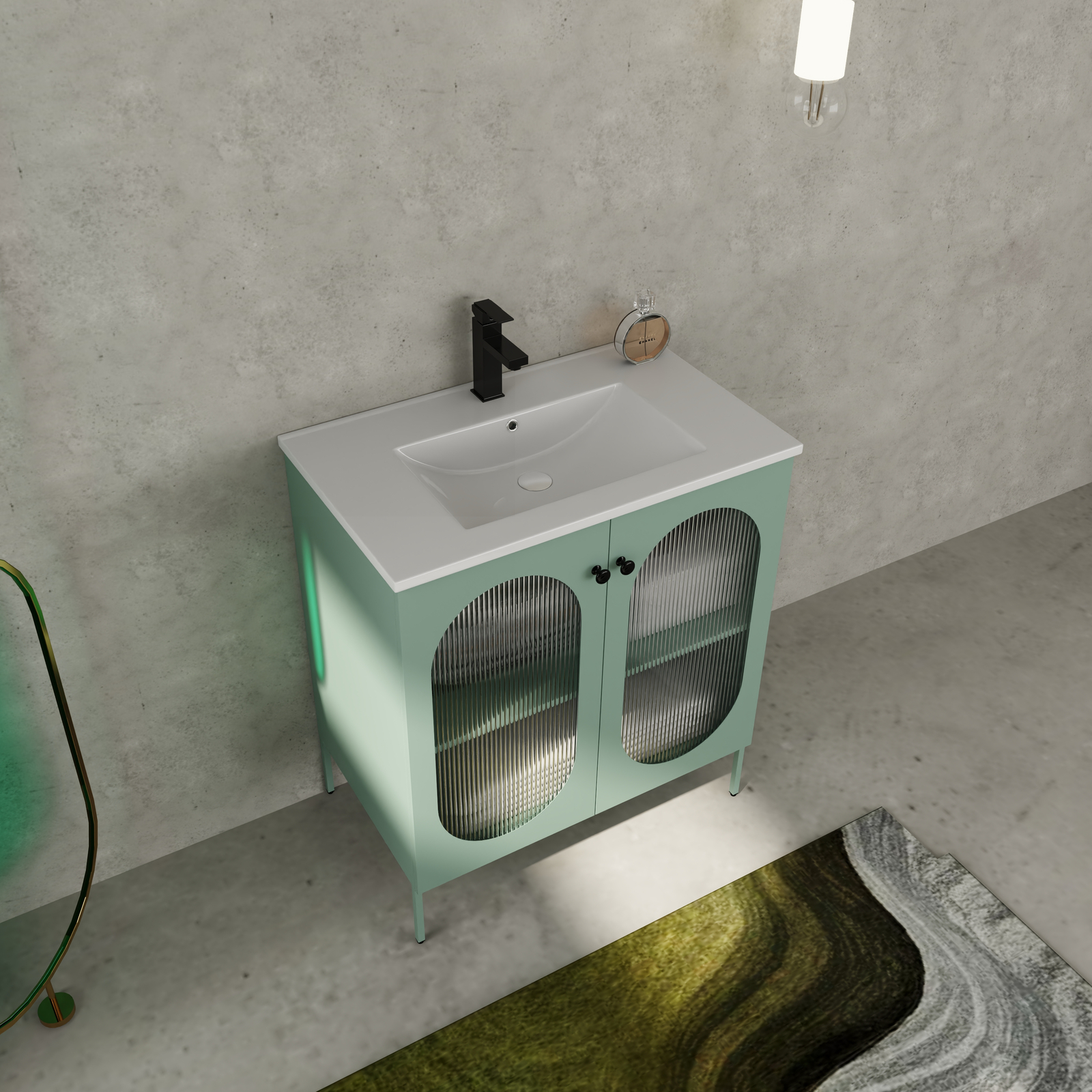 Modern 30″ Metal Freestanding Bathroom Vanity W/ Single Ceramic Sink Basin Green