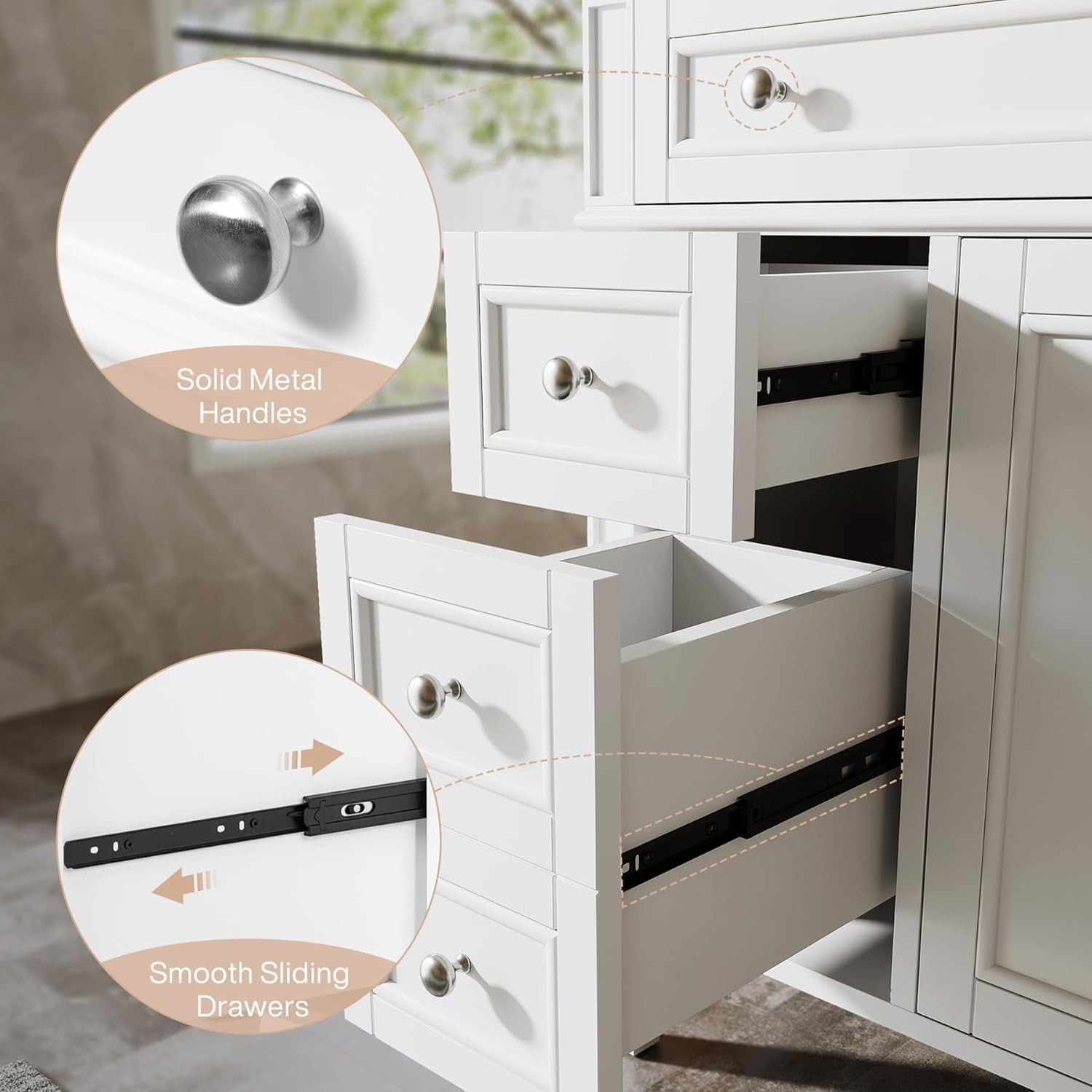 30″ Bathroom Vanity w/Ceramic Sink, 3 Drawers, Freestanding Bath Vanity Cabinet