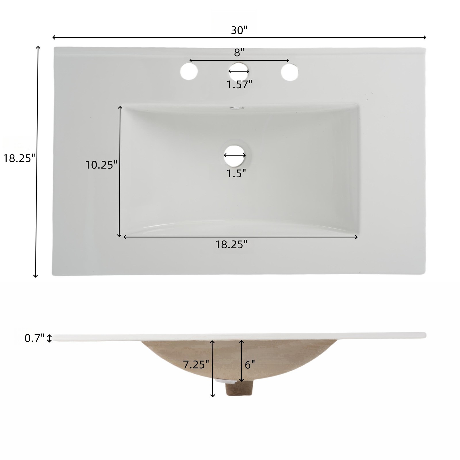 30″ Bathroom Vanity with Ceramic Sink & Soft Close Drawers, White