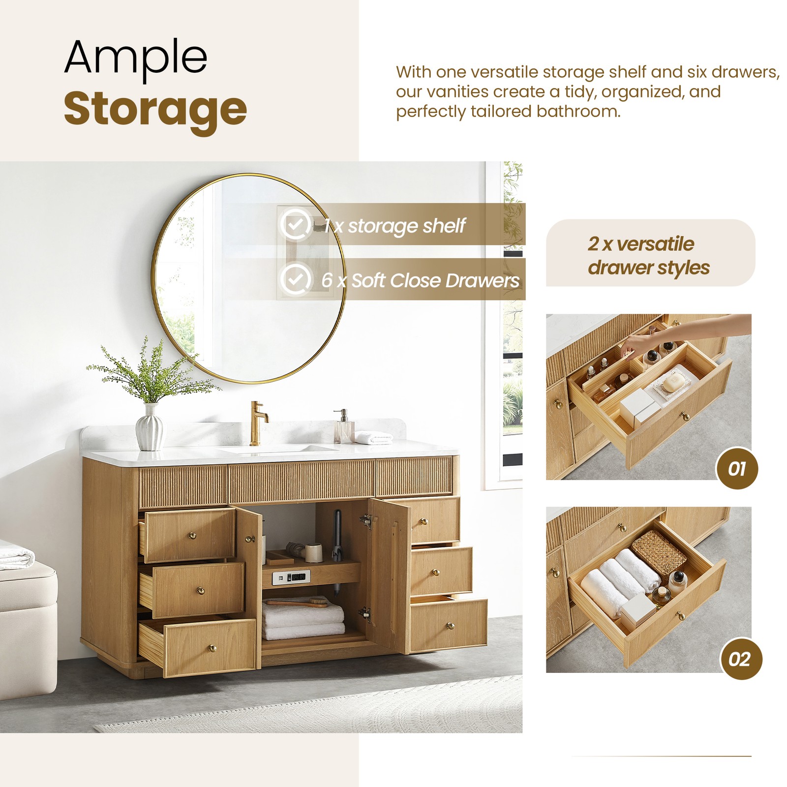 Zogno 60″ Solid Wood Single Bath Vanity in Washed Ash Gray with White Stone Top