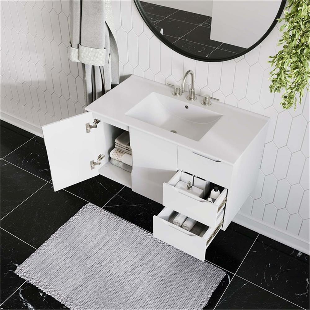 Modway Vitality 36″ Modern Wood/Ceramic Bathroom Vanity in White